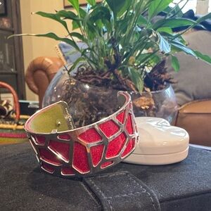 Red and Silver Geometric Cuff Bracelet